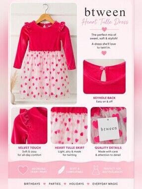 btween Velvet Bodice Tulle Dress - Hot Pink & White